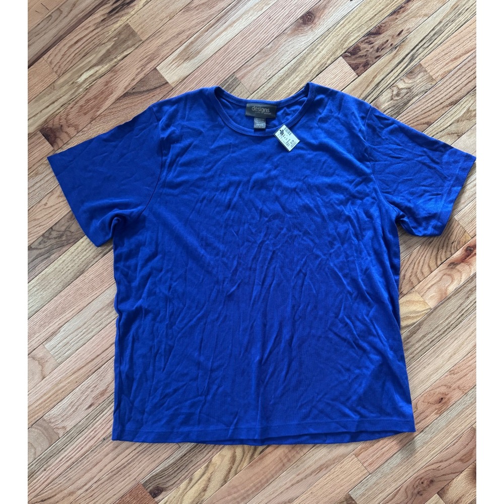 Lane Bryant Designs Royal Blue Ribbed Knit Short Sleeve Tee Shirt 22/24 NWT